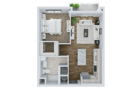 Floor plan for 1 bed, 1 bath, 761 sqft